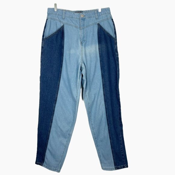 Nasty Gal Collection Jeans Two Tone Denim Mom Jeans. Light/Dark Blue. Size 10 - Picture 14 of 16